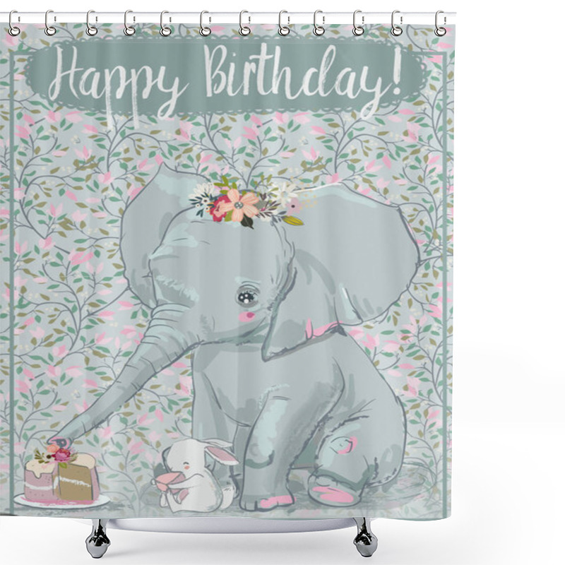 Personality  Cute Elephant With Little Hare Shower Curtains