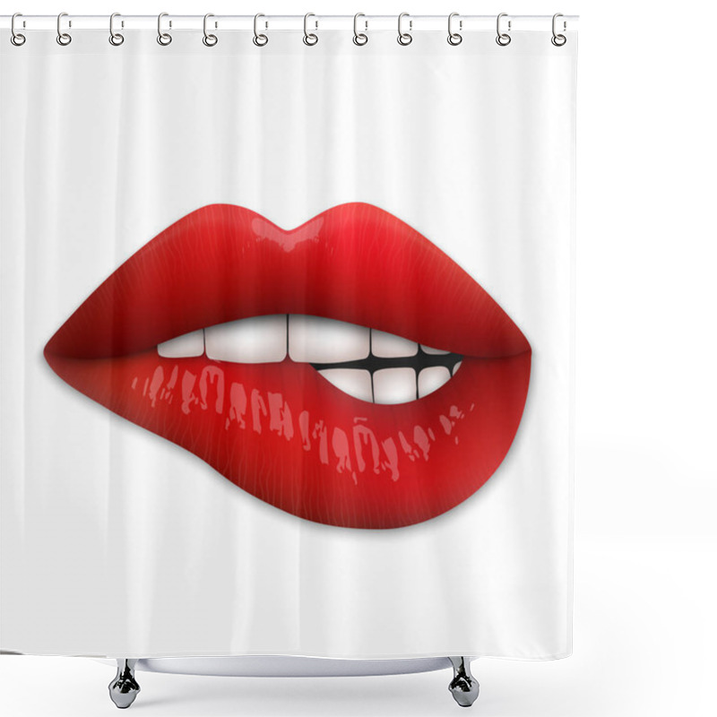 Personality  Realistic 3d Red Lips Isolated. Vector Illustration. Shower Curtains