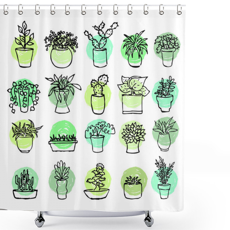 Personality  Drawing Home Plants. Green Plants In Buckets. Plant Collection. Shower Curtains