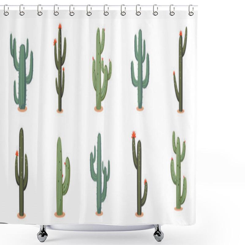 Personality  Cactus Plant Set, Collection Of Cactuses Tree, Flat Design Vector Illustration Shower Curtains