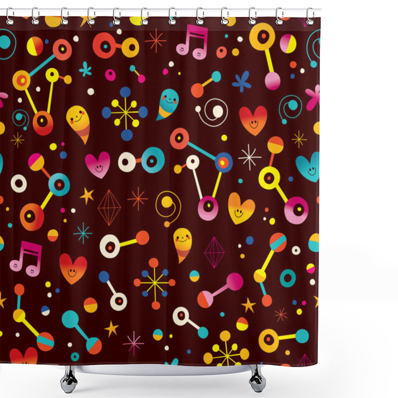 Personality  Cartoon Abstract Art Retro Seamless Pattern With Cute Characters Shower Curtains