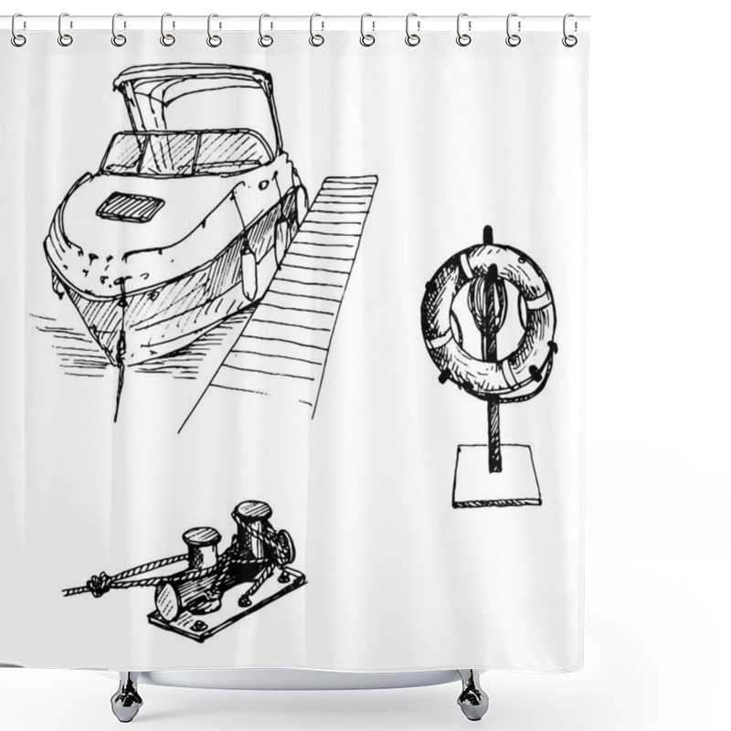 Personality  Boat And Life Buoy Shower Curtains