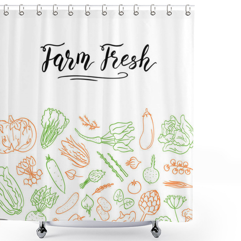 Personality  Vector Hand Drawn Doodle Vegetables Icons Background With Place For Text Illustration Shower Curtains