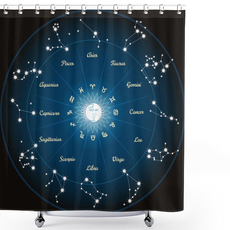 Personality  Circle With Zodiac Constellations Shower Curtains