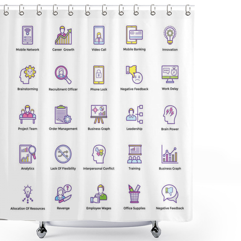 Personality  Business Management And Planning Theme Flat Line Icons Shower Curtains