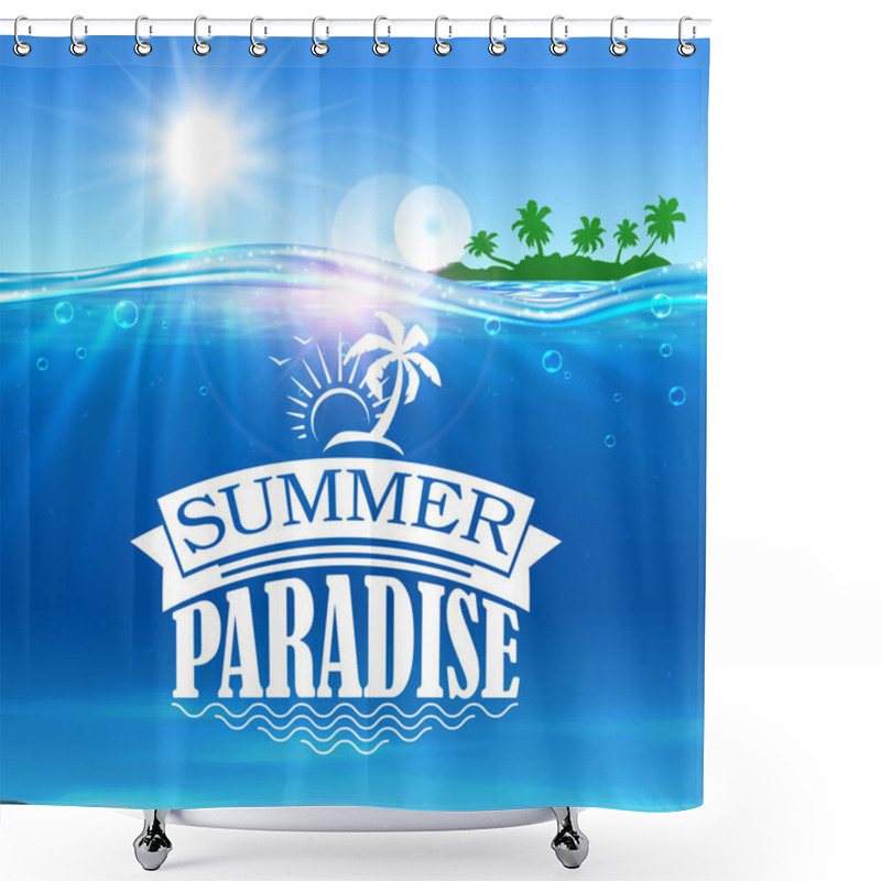 Personality  Summer Paradise Banner. Ocean, Palms Island Shower Curtains