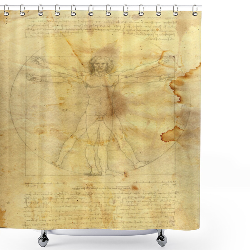 Personality  Vitruvian In Grunge Style Shower Curtains