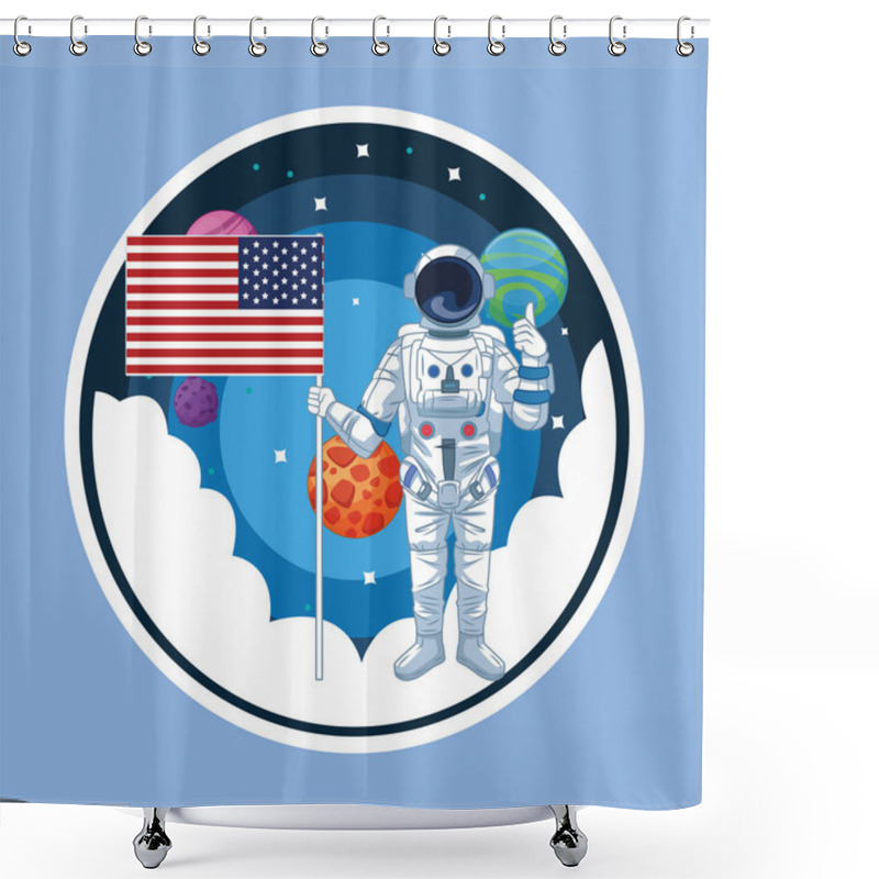 Personality  Astronaut In The Galaxy Cartoon Round Icon Shower Curtains