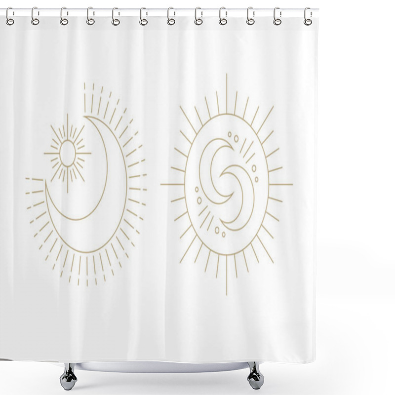 Personality  Sun And Moon Line Art Clipart. Outline Sun Logo, Moon Tattoo. Shower Curtains