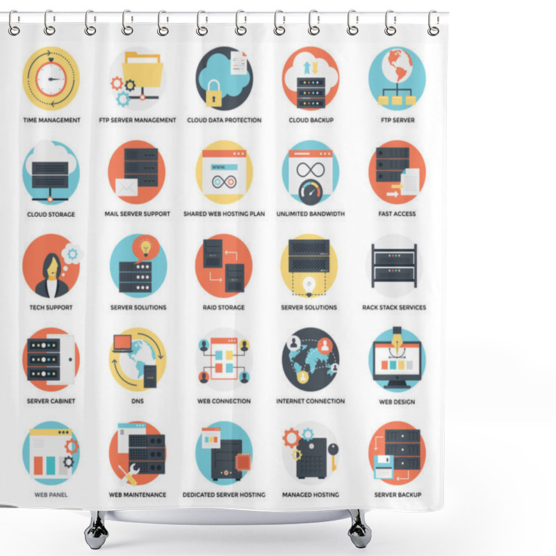 Personality   Flat Icons Set Of Web Hosting Shower Curtains