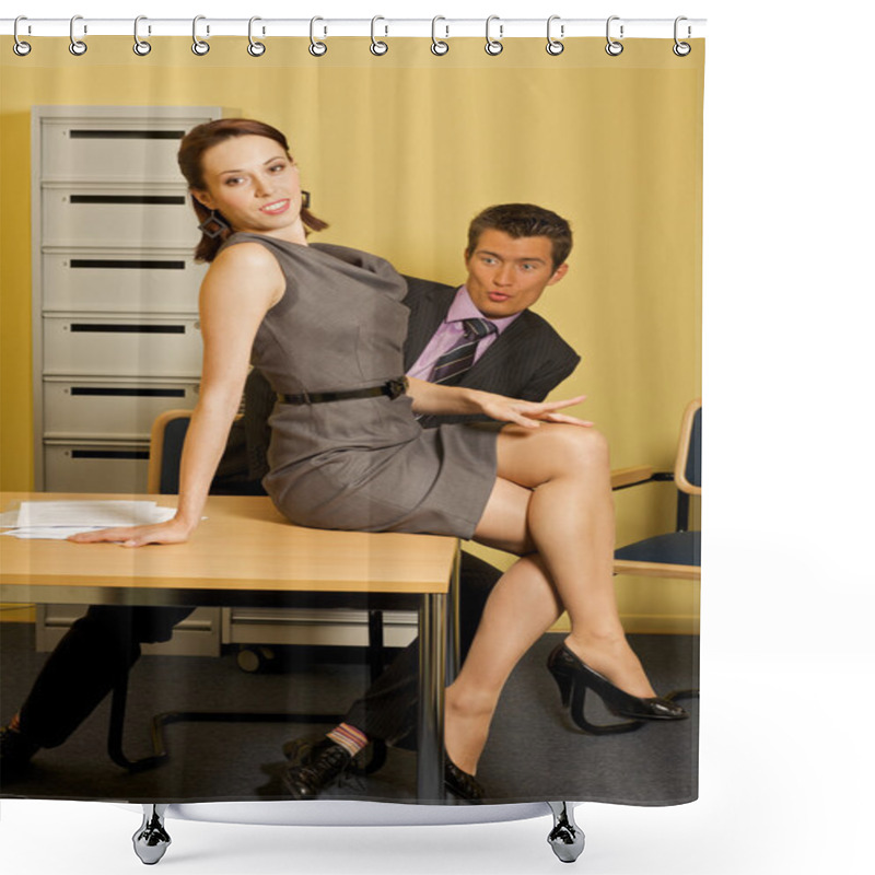 Personality  Businessman Looking At Woman Shower Curtains