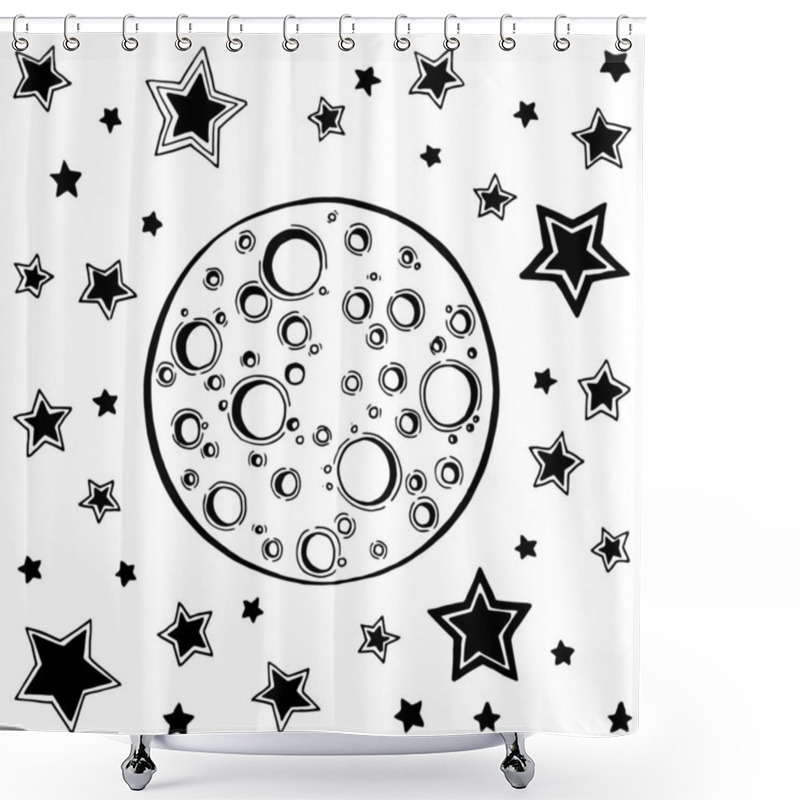 Personality  Night Sky Illustration. Moon And Stars Hand Drawn Vector Illustration.  Shower Curtains