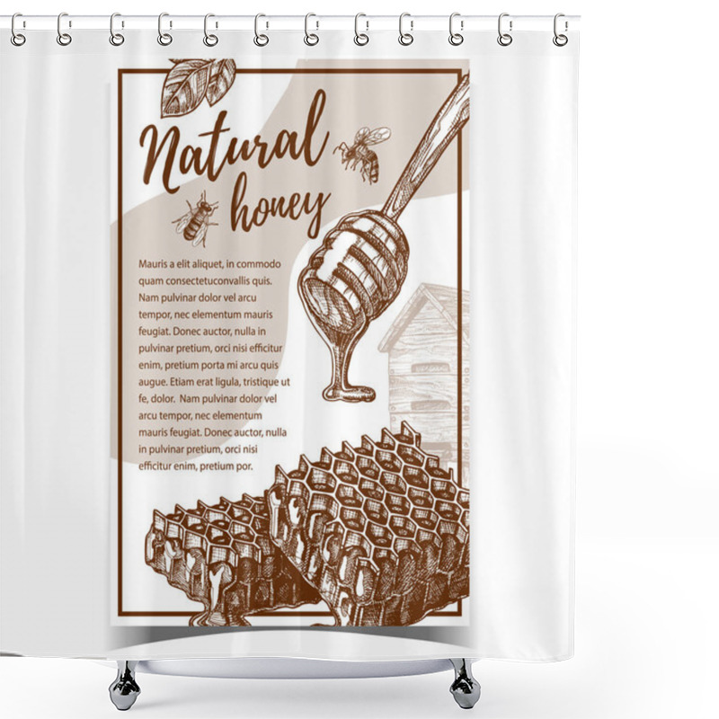 Personality  Honeycomb And Wooden Dipper Stick Poster Vector Shower Curtains