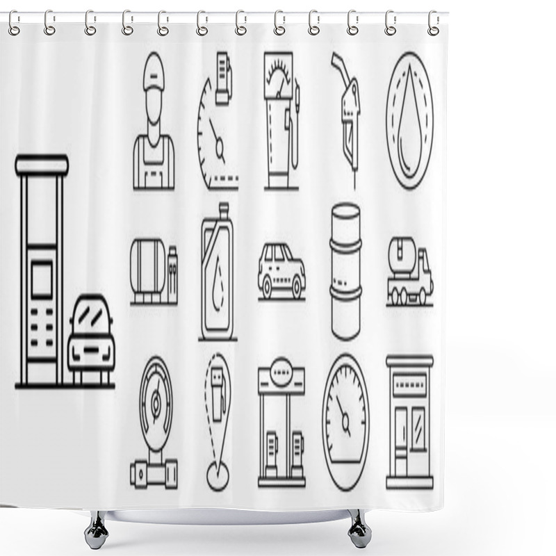 Personality  Petrol Station Icon Set, Outline Style Shower Curtains