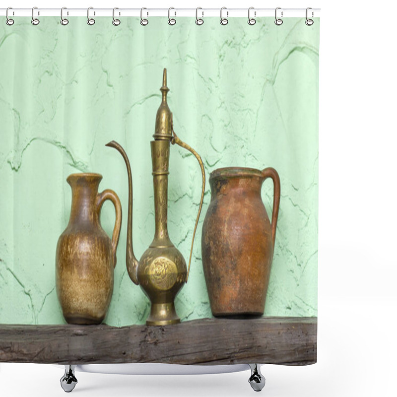 Personality   Old Ceramic And Metal Vases Shower Curtains