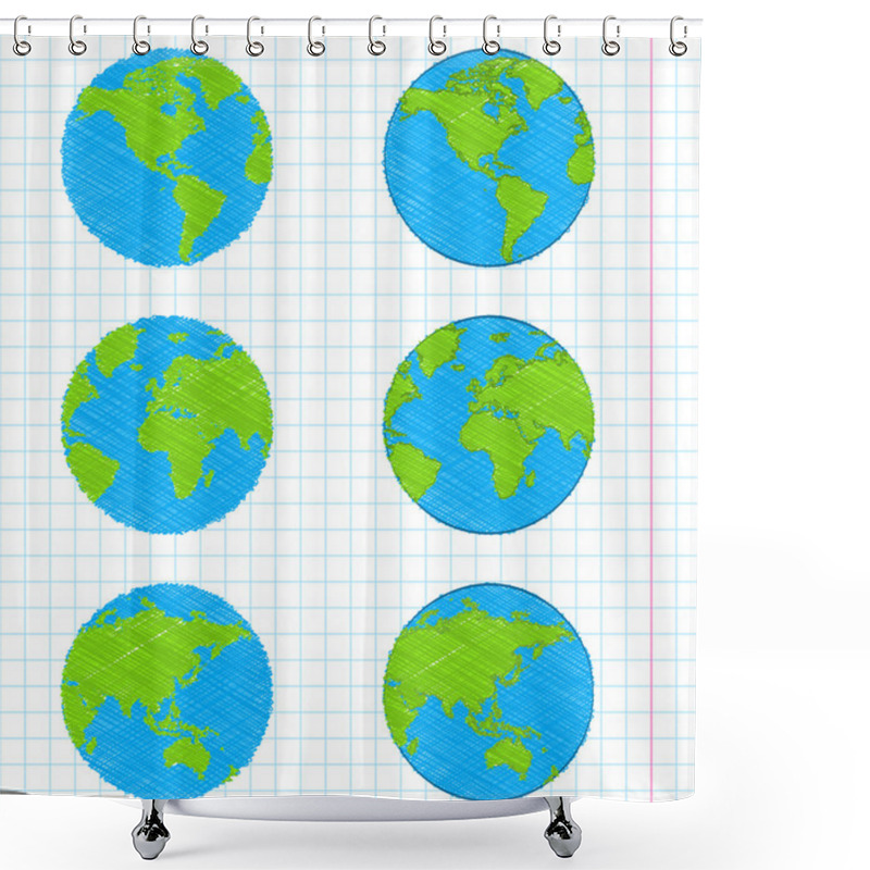 Personality  Doodle Earth Globes Set Shower Curtains