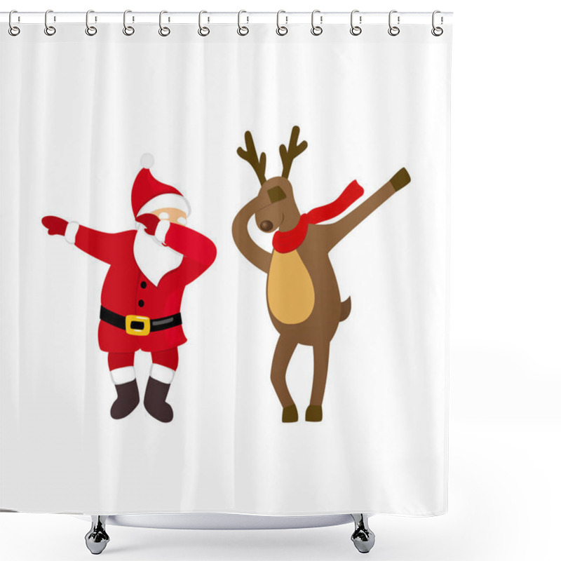 Personality  Funny Santa And Deer Dancing Dab Move, Quirky Cartoon Comic Characters. Shower Curtains