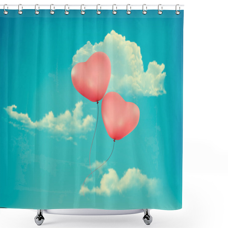 Personality  Valentine Heart-shaped Baloons In A Blue Sky With Clouds. Vector Shower Curtains