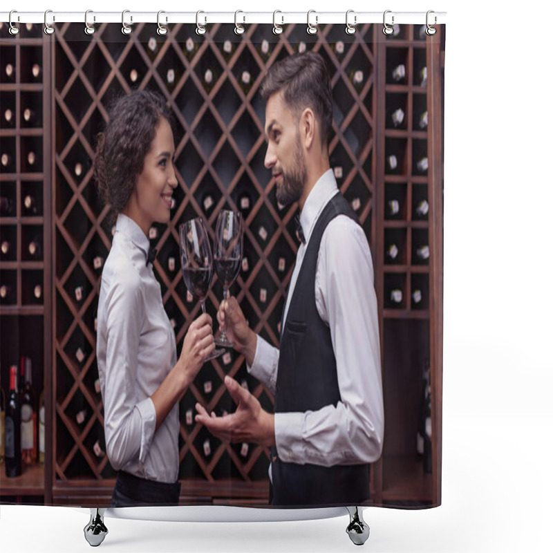 Personality  Sommeliers Tasting Wine In Cellar Shower Curtains