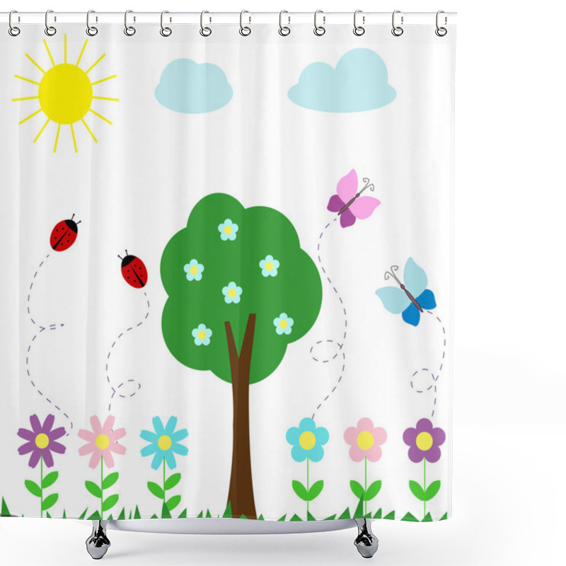 Personality  Set Of Butterflies Flowers And Ladybugs Shower Curtains