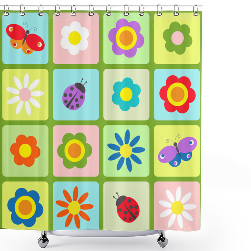 Personality  Flowers, Butterflies And Ladybugs Shower Curtains