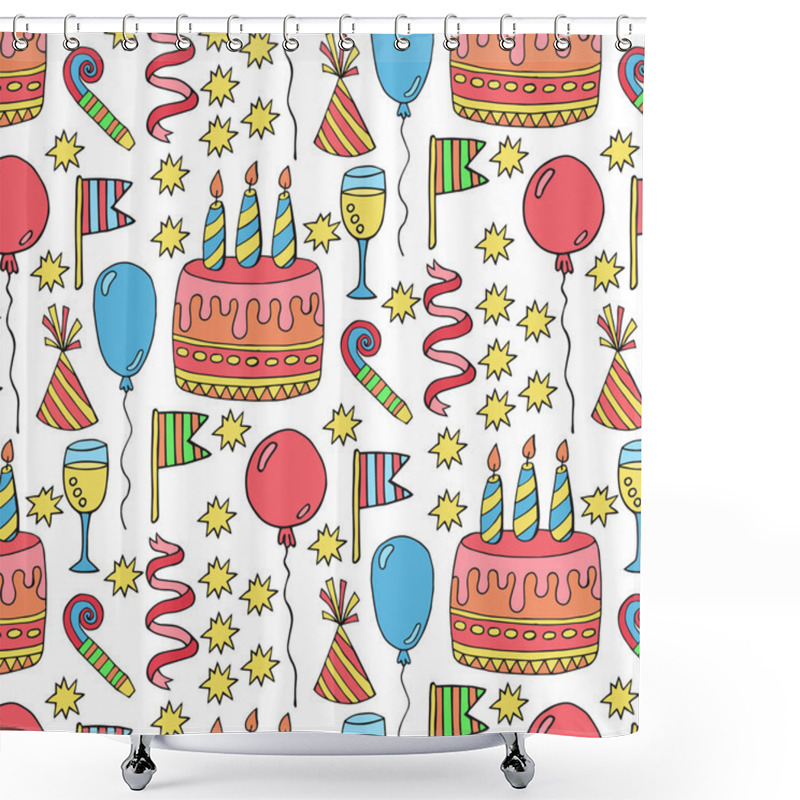 Personality  Hand Drawn Birthday Pattern Shower Curtains