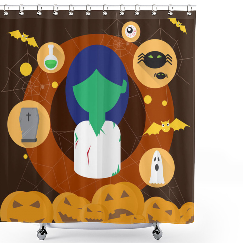 Personality  Zombie Dead Woman Flat Icon Halloween Shower Curtains