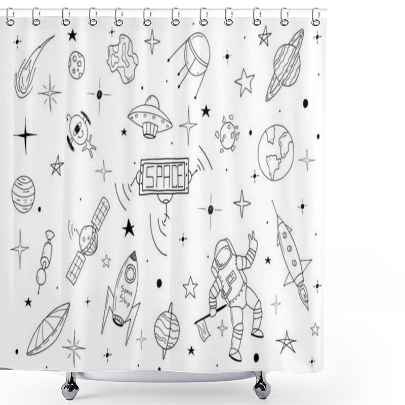 Personality  Space Set In Doodle Style.Vector Illustration. Shower Curtains