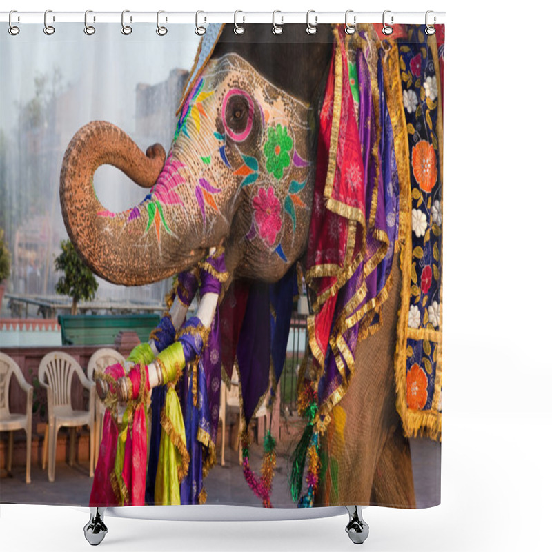 Personality  Gangaur Festival-Jaipur Elephant Portrait Shower Curtains