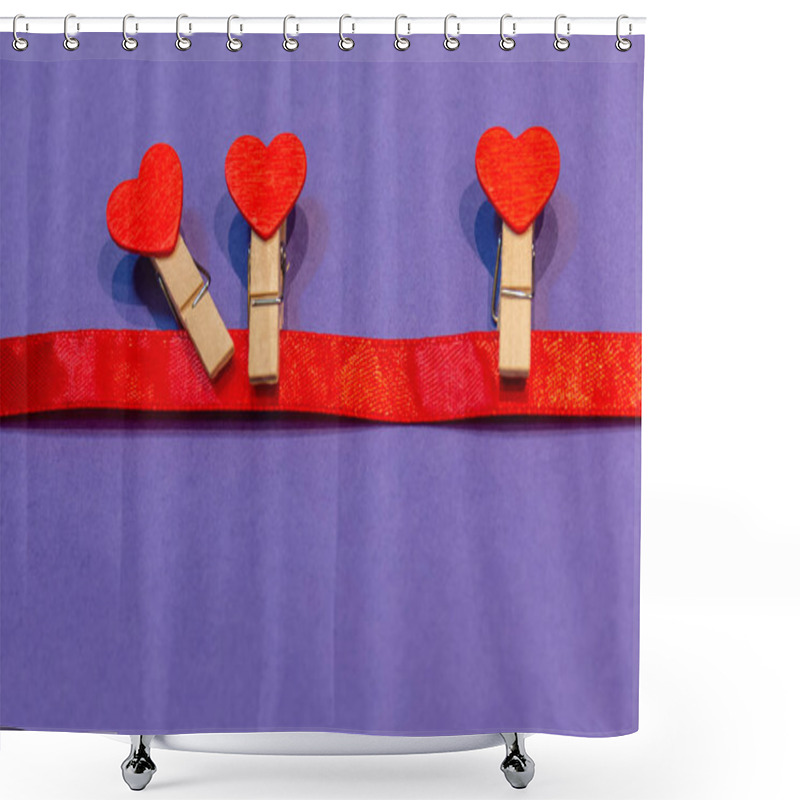 Personality  Valentine`s Day Banner Background With Heart Shapes. Top View With Copy Space On Isolated Colorful Background. Shower Curtains