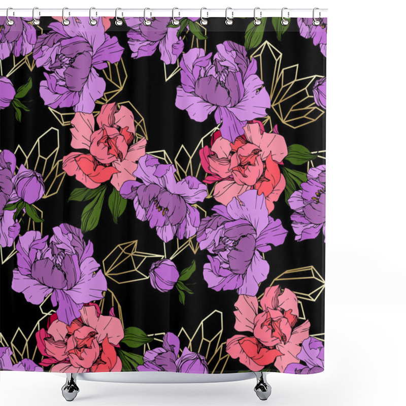 Personality  Vector Pink And Purple Peonies On Ornamental Background. Engraved Ink Art. Seamless Background Pattern. Wallpaper Print Texture. Shower Curtains