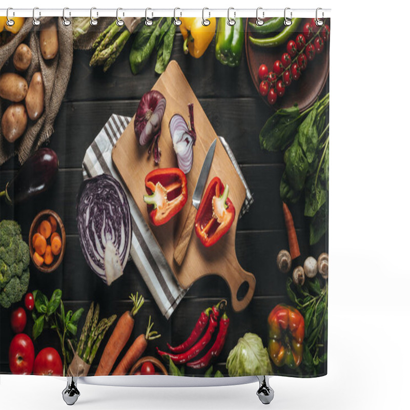 Personality  Cutting Board With Fresh Vegetables Shower Curtains