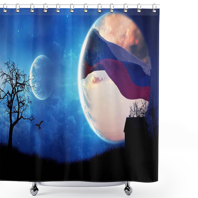 Personality  Blue Night With Moon, Clouds, Stars And Planet Combined With Picture. Shower Curtains