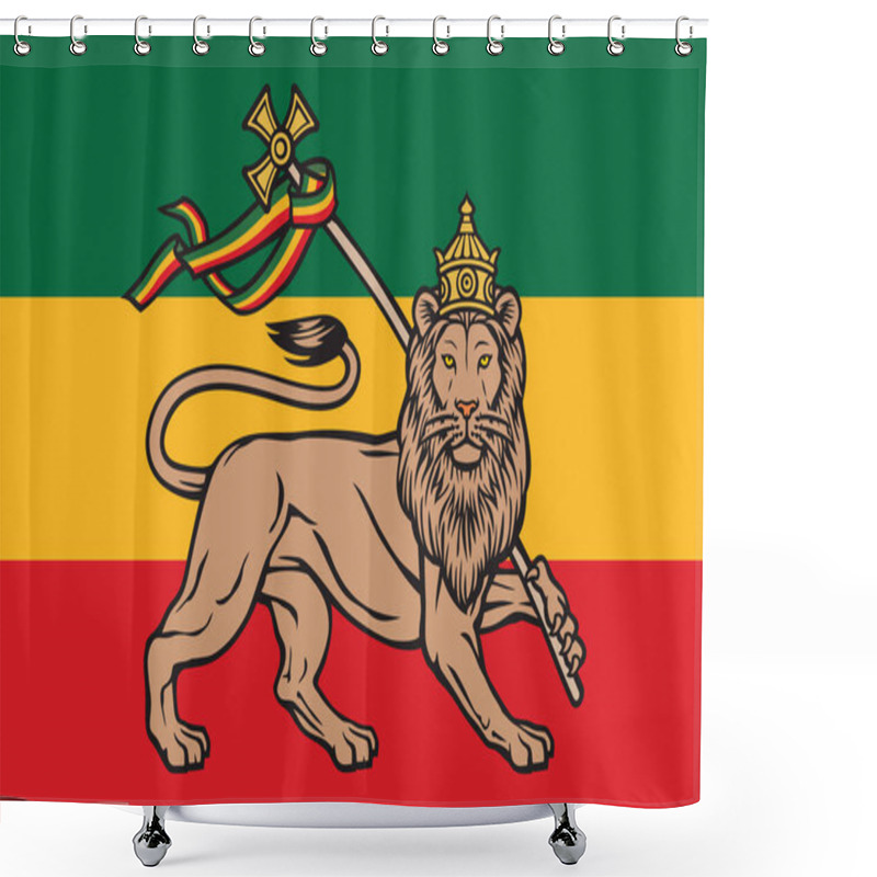 Personality  Rastafarian Flag With The Lion Of Judah (Reggae Background) Shower Curtains