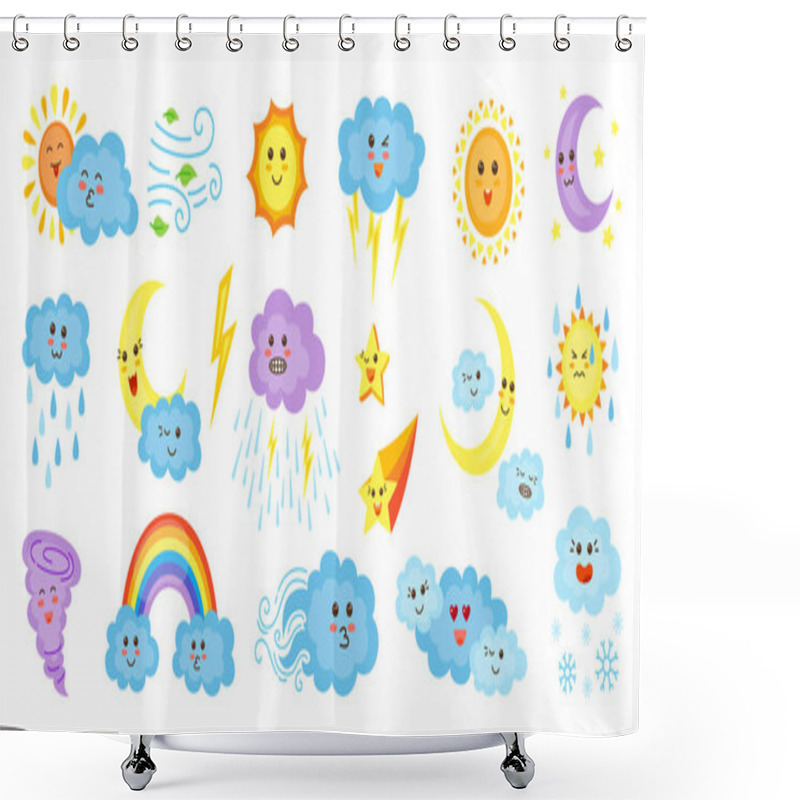 Personality  Weather Cartoon Characters Set Cute Kawaii Symbol Shower Curtains