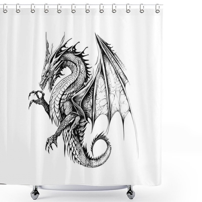 Personality  Dragon Fairy Tale Character Sketch Hand Drawn Vector Illustration Shower Curtains