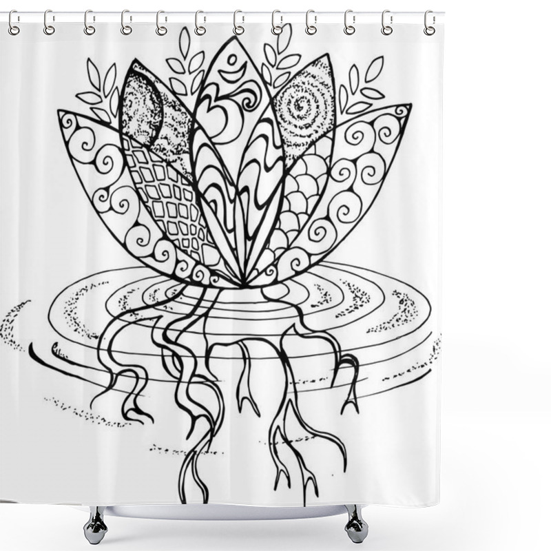 Personality  Black And White Lotus Illustration. Pattern, Om And Flower Shower Curtains