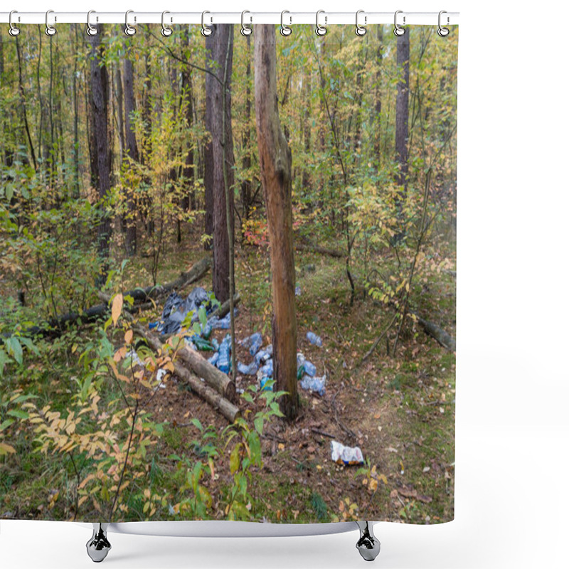 Personality  Plastic Waste Littering Forest Floor In Autumn Shower Curtains