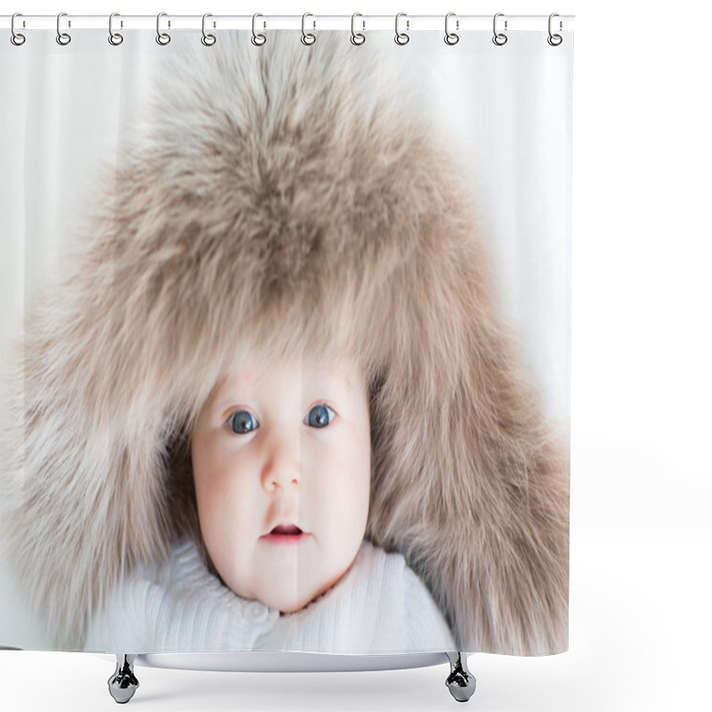 Personality  Baby Wearing A Big Fur Hat Shower Curtains