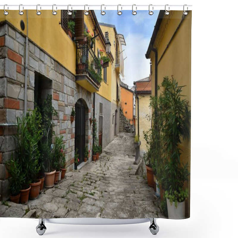 Personality  A Narrow Street Between The Old Houses Of Albano Di Lucania, A Village In The Basilicata Region, Italy. Shower Curtains