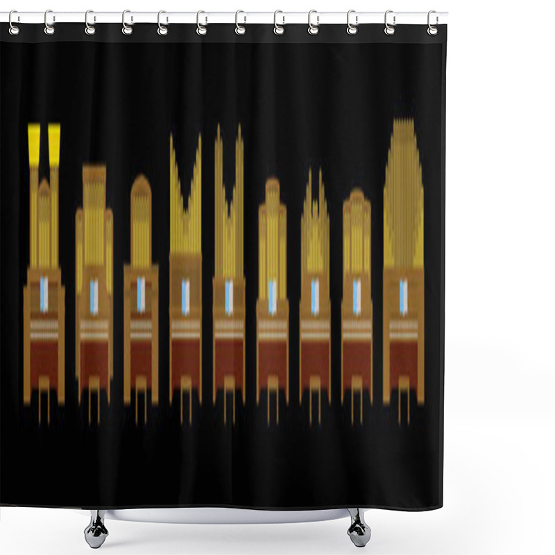 Personality  Set Of Pipe Organ Cartoon Icon Design Template With Various Models. Modern Vector Illustration Isolated On Black Background Shower Curtains