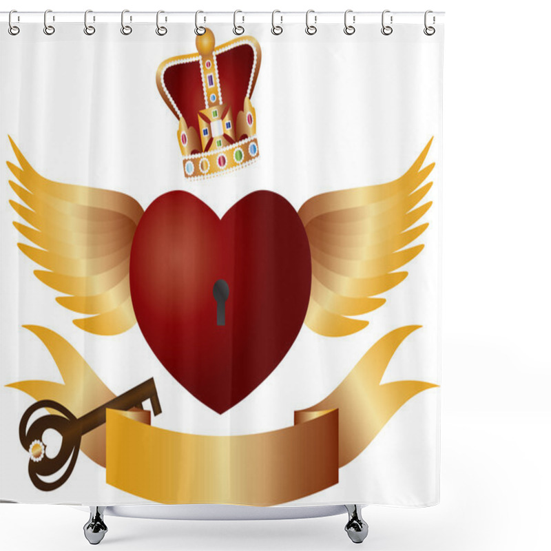 Personality  Flying Heart With Crown Jewels And Key Illustration Shower Curtains