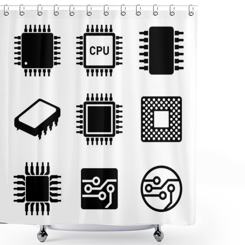 Personality  CPU Microprocessor And Chips Icons Set. Vector Shower Curtains