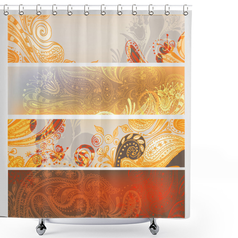 Personality  Eastern Hand Drawn Banners Set Shower Curtains