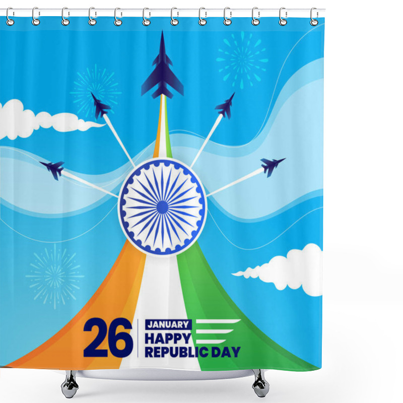 Personality  26 January Republic Day Of India Celebration With Wavy Indian Flag And Fighter Jets Vector Shower Curtains