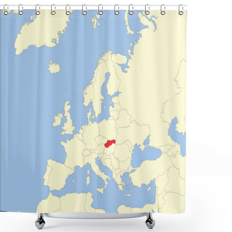 Personality  Red CMYK National Map Of SLOVAKIA Inside Detailed Beige Blank Political Map Of European Continent On Blue Background Using Mollweide Projection Shower Curtains