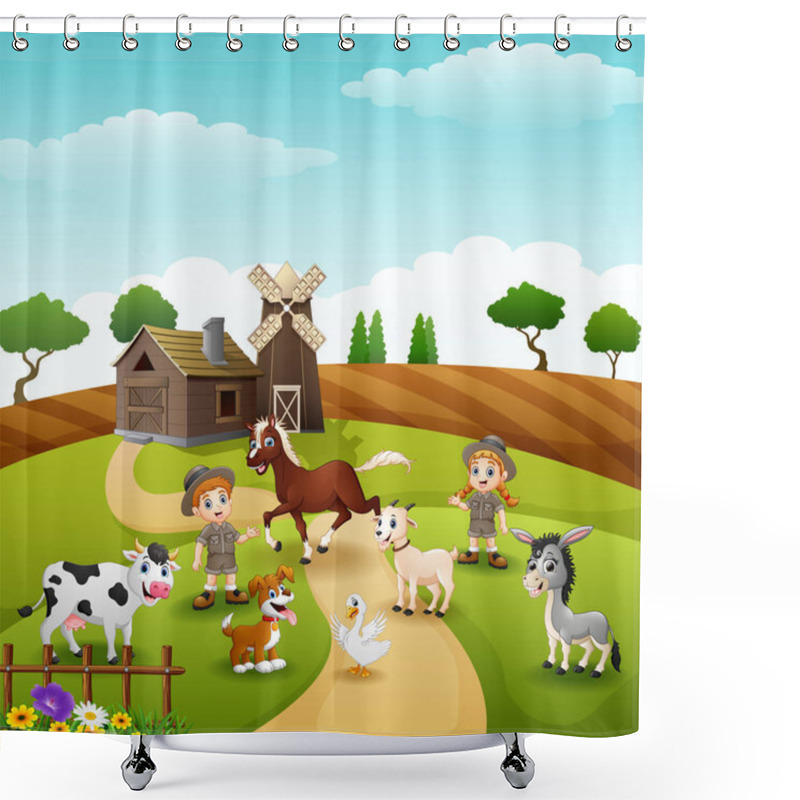 Personality  Vector Illustration Of Zookeepers Are Keeping Animals In Farm Shower Curtains