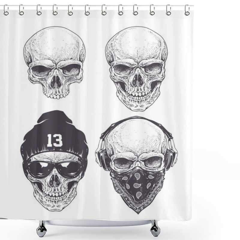 Personality  Dotwork Skulls Set Shower Curtains