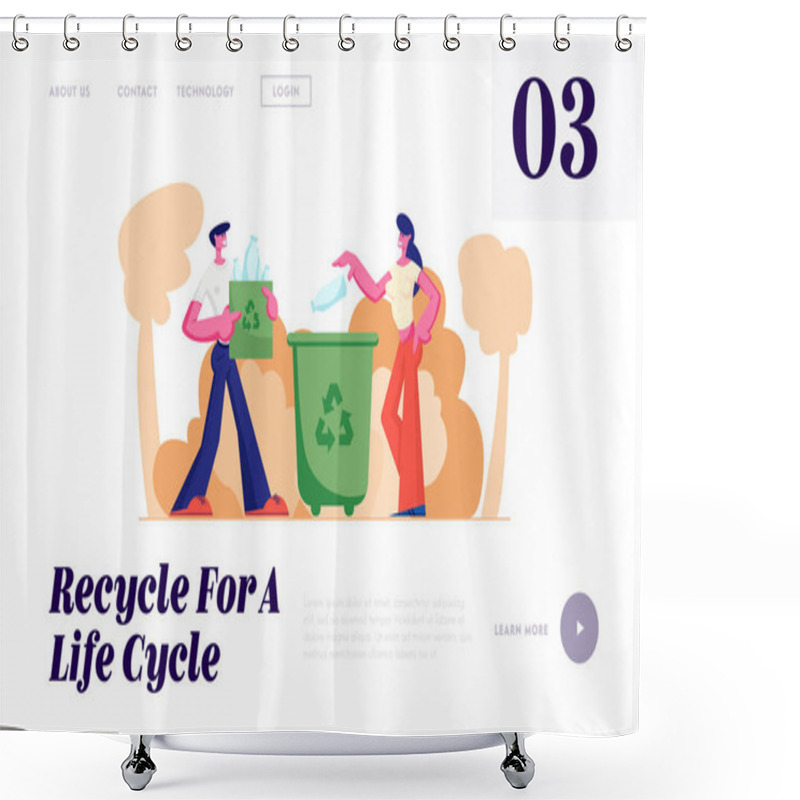 Personality  People Throw Garbage Into Containers And Bags With Recycle Sign. Recycling, Pollution, Ecology Protection, Reduce Plastic Shower Curtains