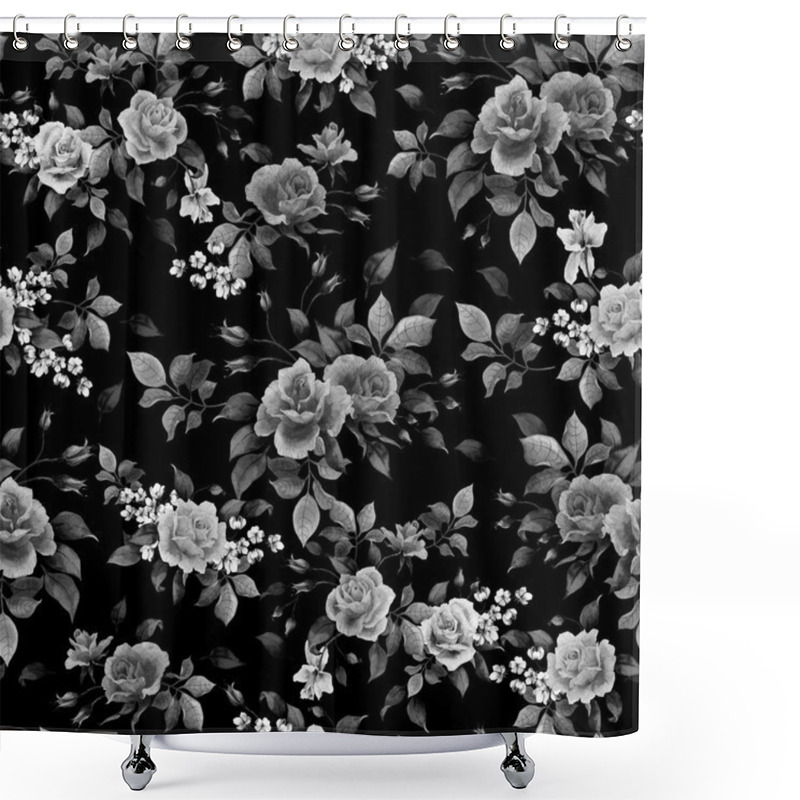 Personality  Monochrome Pattern Roses Shower Curtains